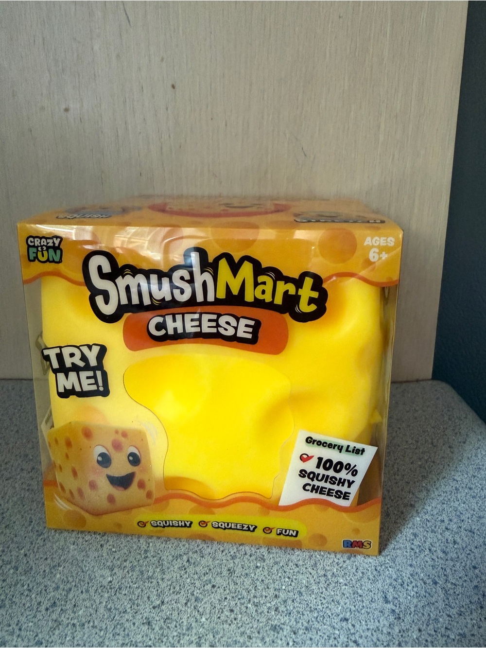 New Jumbo 4.5" Cube Squishy Cheese Block SmushMart Sensory Toy Stress Relief 3+